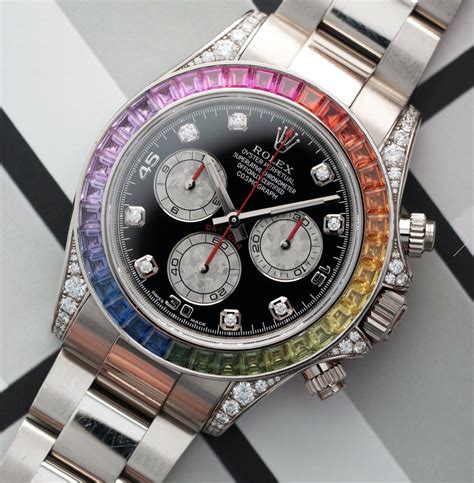 rolex rainbow daytona white gold|rolex rainbow 116599 price.